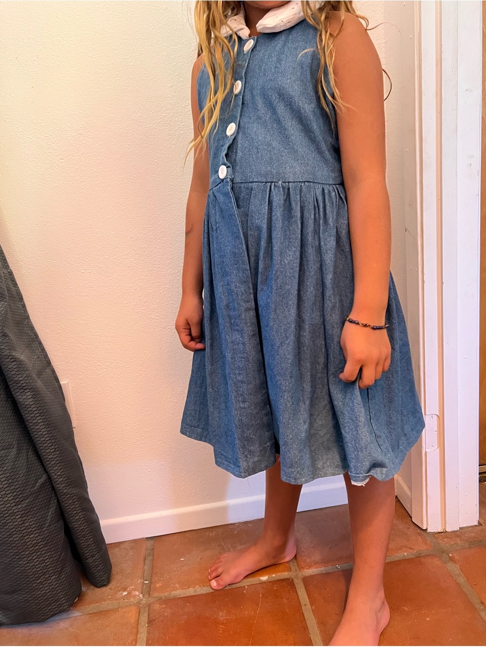 Girls Blue Chambray Button Front Dress